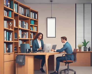 Several individuals posing in a line on a stage, with one person handing an envelope to another. They are wearing casual and branded clothing with identification badges. A large screen in the background displays abstract illustrations and text.