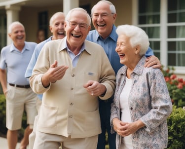 a group of older people smiling and laughing