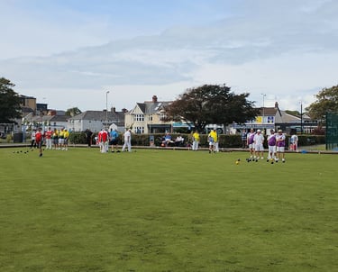 Bowlers playing in the Vale of Glamorgan presidents day at Porthcawl Bowls Club