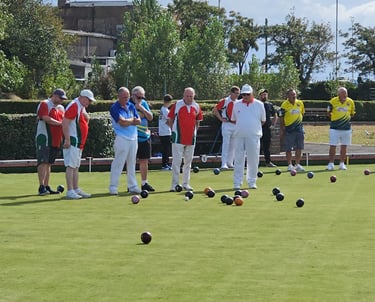 Bowlers playing in the Vale of Glamorgan presidents day at Porthcawl Bowls Club