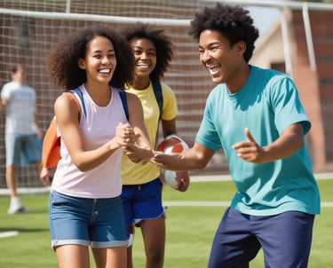 A group of young international students playing soccer at a US boarding school.