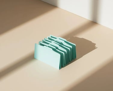 Separadores turquesa apilados sobre mesa beige; términos claros sin jerga