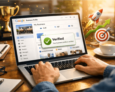 Perfil de empresa verificado e ativo após processo de recuperação bem-sucedido.