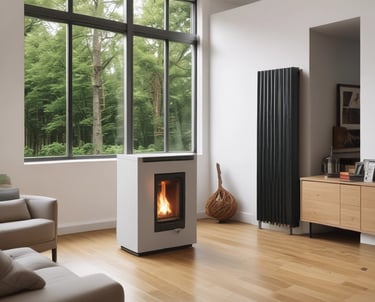 Technician installing a modern heating system in a cozy home interior.