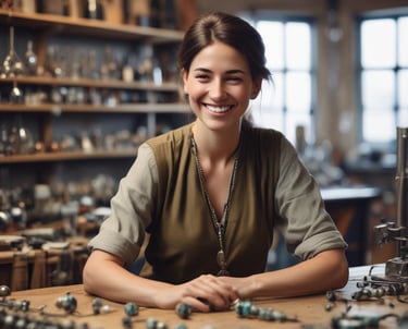 Mujer creando macramé hecho a mano en su estudio.