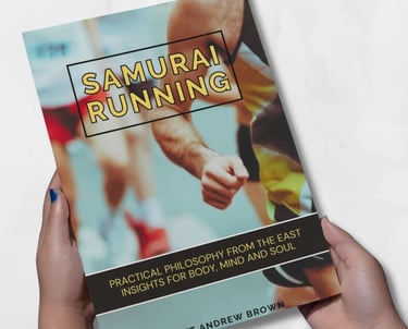 Woman holding the book "Samurai Running" available on Amazon.