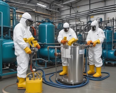 Industrial facility processing oily water with eco-friendly equipment.