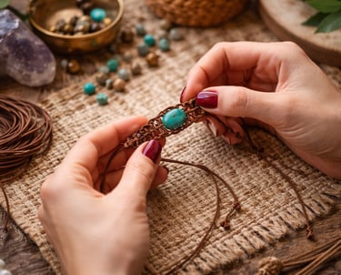 Pulsera tejida de macramé con una turquesa en el centro