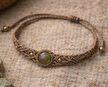 pulsera hecha a mano con macramé y piedra preciosa mexicana