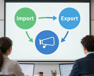 A professional team reviewing government tender documents in a modern office with navy blue and gold accents.