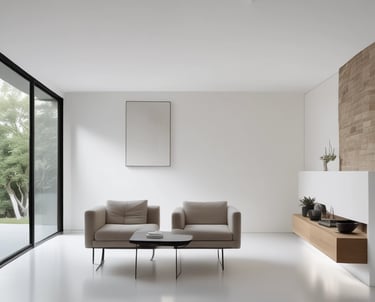 Modern cozy living room with warm brown accents and natural light.