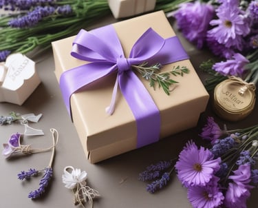 Beautifully wrapped gifts stacked neatly with ribbons and tags ready to send.