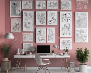 A vibrant workspace with minimialist screens showing creative digital design
