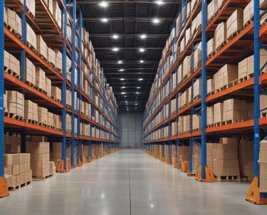 A team of professionals carefully inspecting branded products in a well-organized warehouse to ensure quality before distribution.