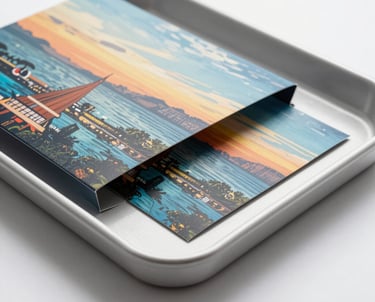 A high-quality studio photograph of a custom die-cut tray and sleeve packaging. The lighting is crisp, showing the precision of the folds and the vibrant, accurate colors of the offset printing. Modern North American aesthetic.