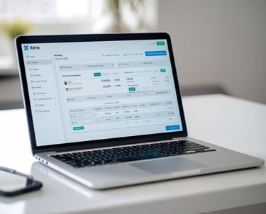 Xero accounting software dashboard displayed on a laptop screen for small business financial management.