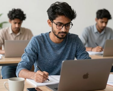Students attentively participating in a live online judicial coaching session.