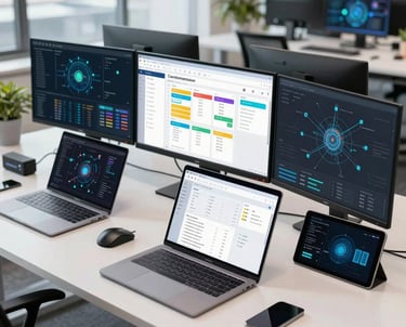 Sleek modern digital interface showcasing transformation in progress on a laptop screen.