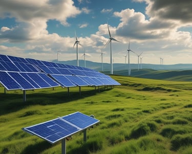A sleek solar panel array glistening under a clear blue sky, symbolizing clean energy innovation.
