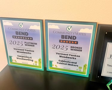 CommunityVotes Bend 2025 awards for Vermont Yankee Woodworks in carpentry and cabinet making.
