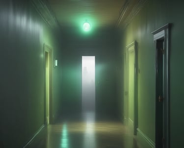 A collection of intricately designed 3D-printed talismans displayed on a wooden table with ambient lighting.