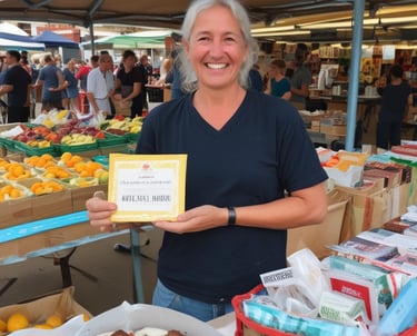 Golden raffle tickets with black background and festive decorations.