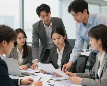 A business meeting with charts and graphs showing investment growth.