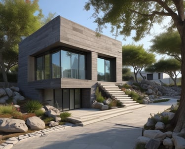 A modern architectural design showcasing sustainable features.