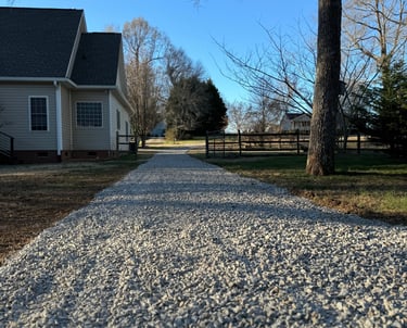 Newly spread gravel driveway