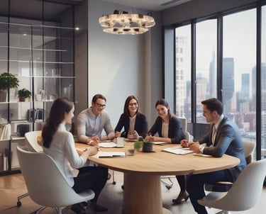 Diverse team celebrates success with a huddle.