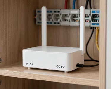 Technicians installing network cables in a modern office environment.