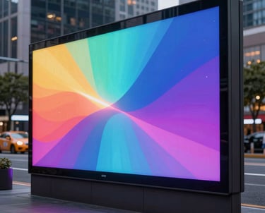 A vibrant LED billboard glowing at dusk in a busy street of Caxias do Sul.