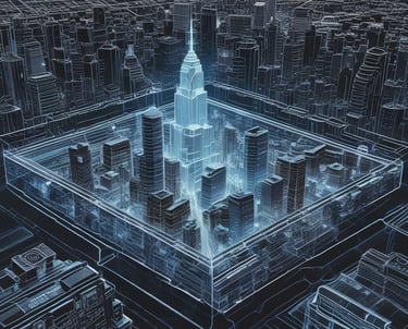 A dynamic collage showing construction sites, digital marketing analytics, and AI technology in action.