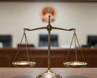 A professional lawyer consulting with a client over labor and trademark documents.