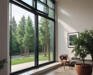 A professional cleaning windows on a sunny residential home in Toulon.