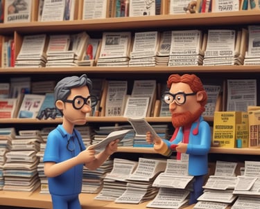 A thoughtful person pausing with a book titled 'Ten Second Rewind' in hand, surrounded by swirling headlines and social media icons.