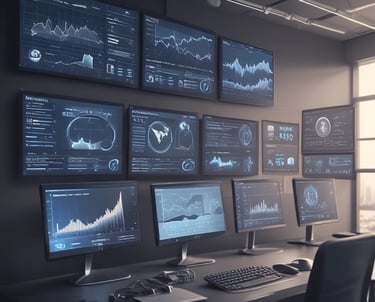 A team collaborating over digital dashboards showing inventory and operations data.