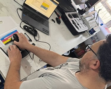 Persona revisando colores impresos