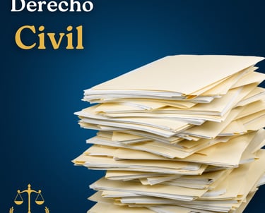 Un montón de folders apilados de color baige con un titulo que dice: Derecho Civil