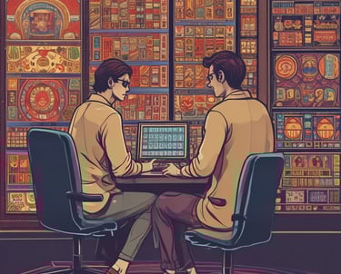 A lively scene of players engaged in online games on various devices at different times of day.