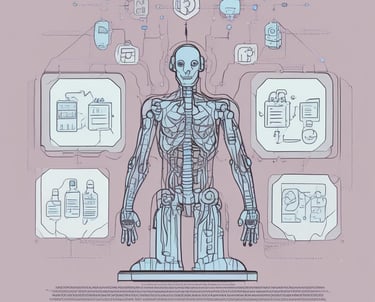 Monochrome image of AI neural network overlaying a cityscape.