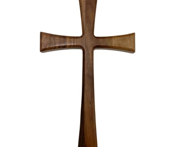 Classic black walnut wooden wall cross designed for Christian gift shops and religious home decor co