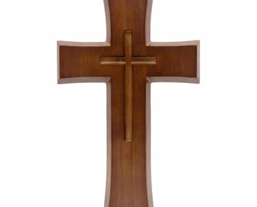 Classic black walnut wooden wall cross designed for Christian gift shops and religious home decor co