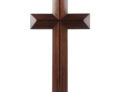 Beveled and dual-carved black walnut wall crosses showcasing handcrafted Christian woodwork for whol