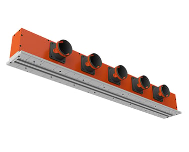 ERGOVENT LINEO-1000 Profile 2-slot linear diffuser body showing five duct connections and mounting frame