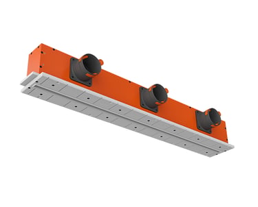 ERGOVENT LINEO-1200 Profile linear diffuser body showing triple duct connections and mounting frame