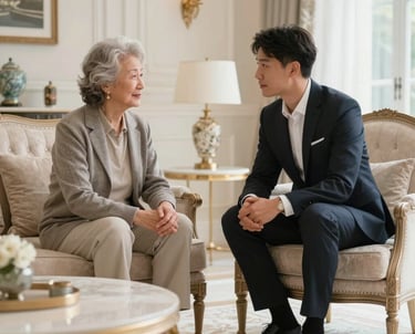 Illustration showing three steps in a flowchart style with icons representing consultation, companion matching, and support.