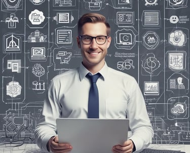 A professional consultant reviewing government contract documents with a client in a bright office.