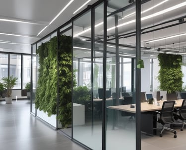 A professional team coordinating renovation work inside a modern office space.