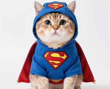 gatito color miel con disfraz de superman